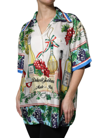 Dolce & Gabbana Kurzärmeliges Seiden-Oberteil mit Multicolor-Food-Print