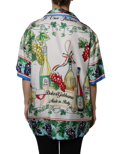 Dolce & Gabbana Kurzärmeliges Seiden-Oberteil mit Multicolor-Food-Print