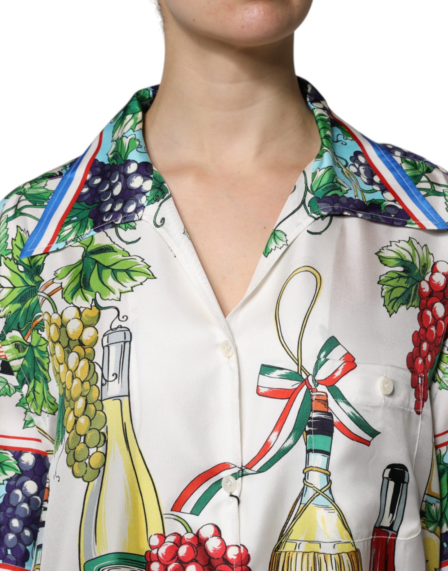 Dolce & Gabbana Kurzärmeliges Seiden-Oberteil mit Multicolor-Food-Print