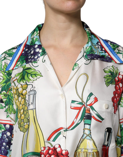 Dolce & Gabbana Kurzärmeliges Seiden-Oberteil mit Multicolor-Food-Print