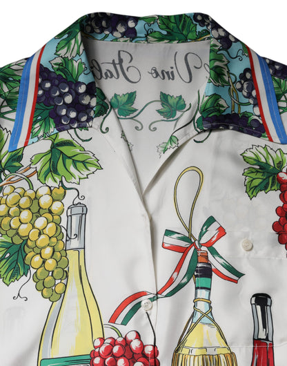 Dolce & Gabbana Kurzärmeliges Seiden-Oberteil mit Multicolor-Food-Print
