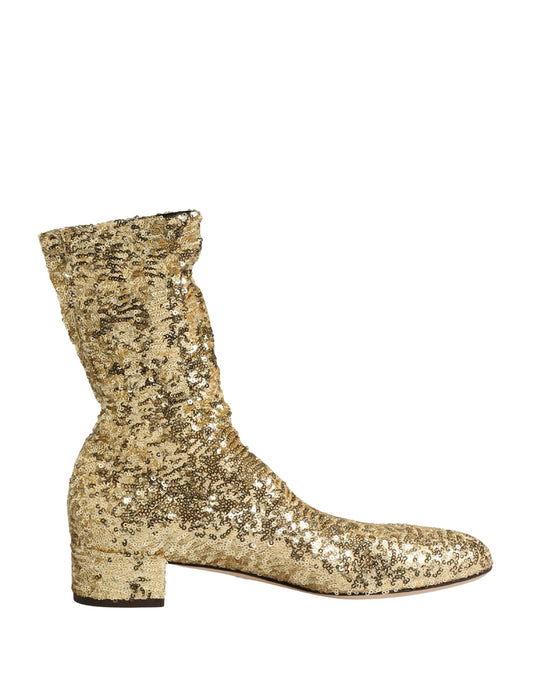 Dolce & Gabbana Gold Sequined Polyester Polyamide Boots