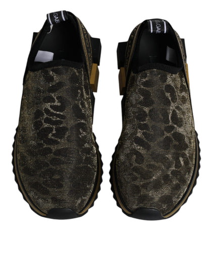 Dolce & Gabbana Goldfarbene Glitzer-Leopard-Sneaker "Sorrento"