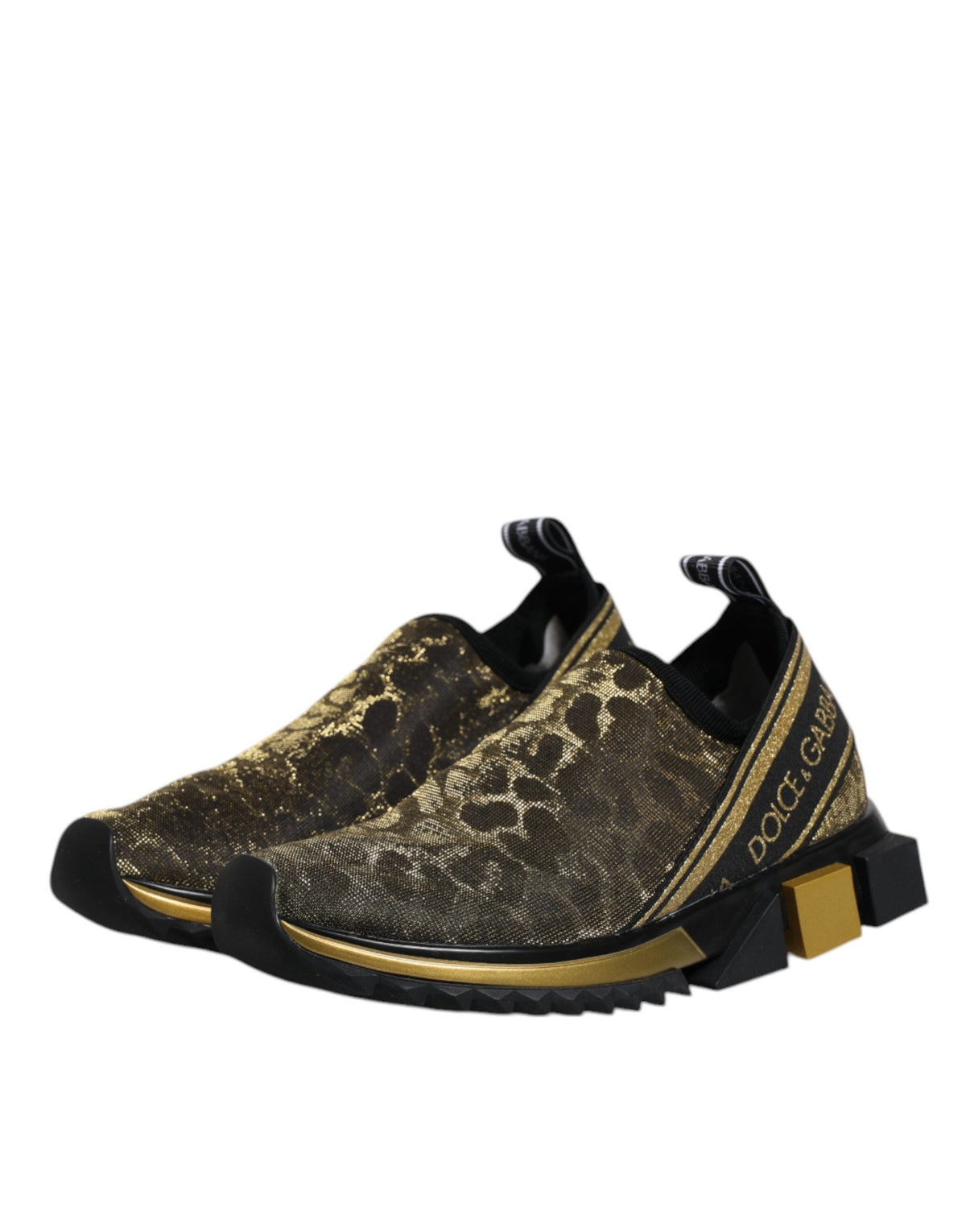 Dolce & Gabbana Gold Leopard Print Viscose Polyester Polyamide Sneakers