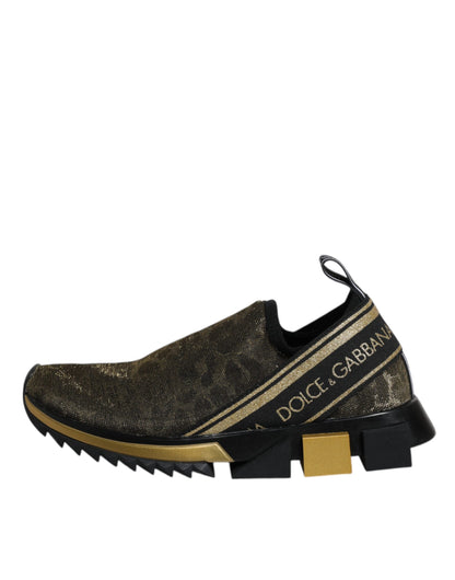 Dolce & Gabbana Goldfarbene Glitzer-Leopard-Sneaker "Sorrento"