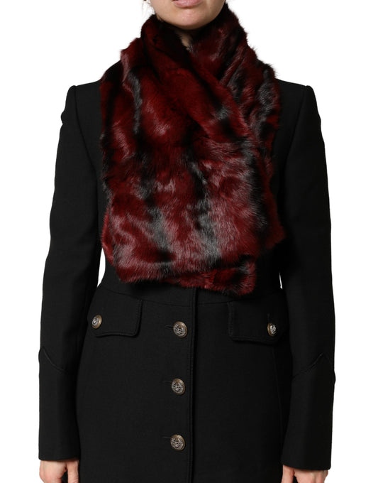 Dolce & Gabbana Schwarz-roter Pelzschal mit Seidenfutter
