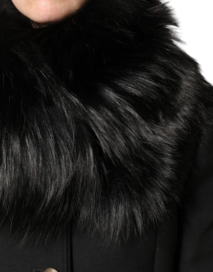 Dolce & Gabbana Schwarzer Pelz Schulterkragen Wickelschal Halstuch
