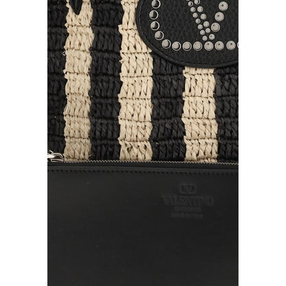 Valentino Garavani Schwarze Raffia-Eimer-Tasche