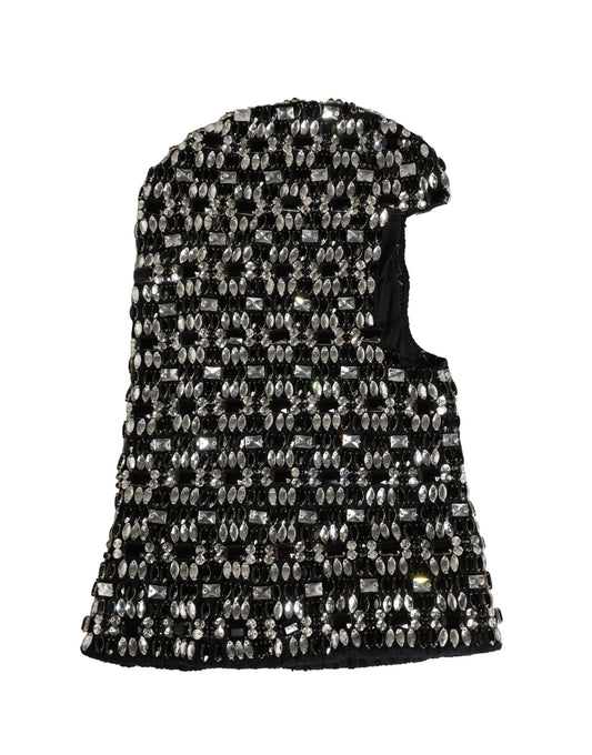 Dolce & Gabbana Black Crystal-Embellished Virgin Wool Glass Hat