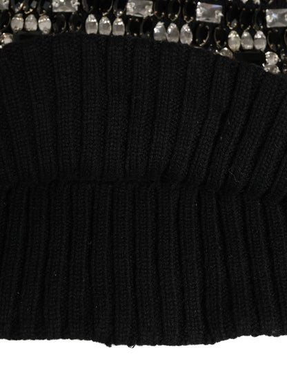 Dolce & Gabbana Schwarze Woll-Sturmhaube mit Kristallbesatz