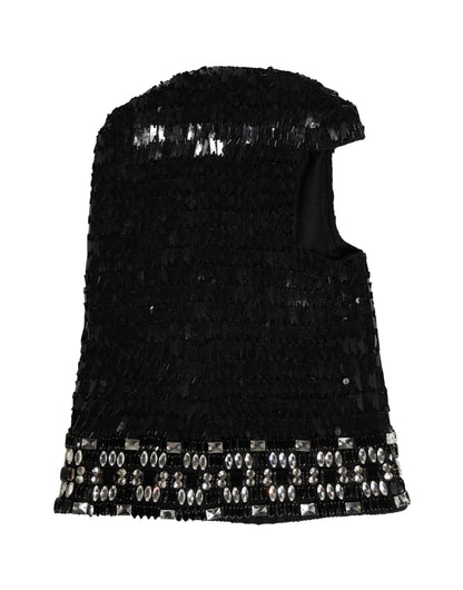 Dolce & Gabbana Schwarze Woll-Sturmhaube mit Kristallbesatz