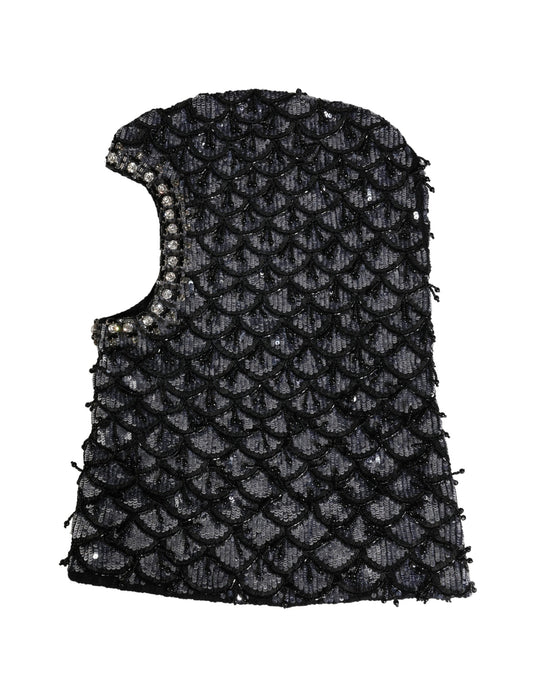 Dolce & Gabbana Black Crystal-Embellished Virgin Wool Hat