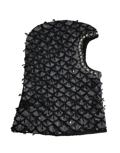 Dolce & Gabbana Schwarze Woll-Sturmhaube mit Kristallbesatz