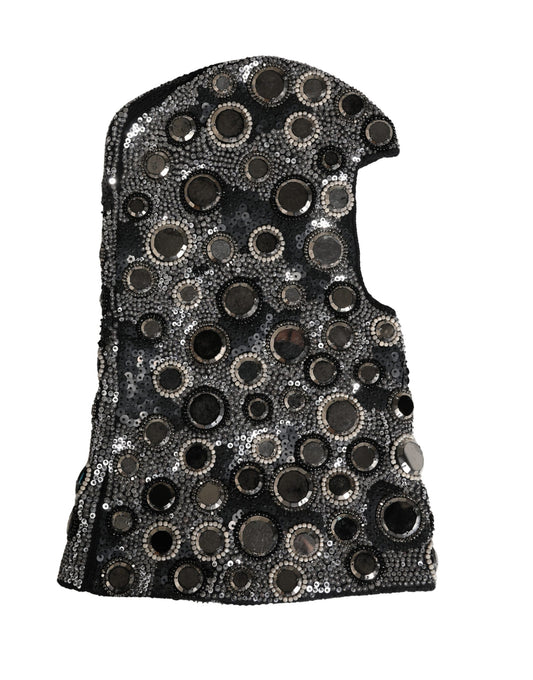 Dolce & Gabbana Black Crystal-Embellished Virgin Wool Viscose Glass Hat