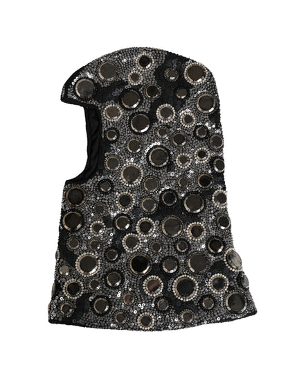 Dolce & Gabbana Schwarze Woll-Sturmhaube mit Kristallbesatz