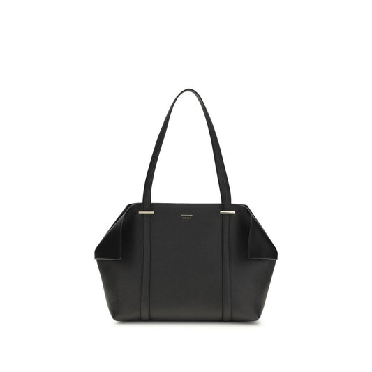 Ferragamo Schwarze Bos Taurus Kalbsleder Schultertasche