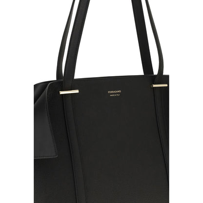 Ferragamo Schwarze Bos Taurus Kalbsleder Schultertasche