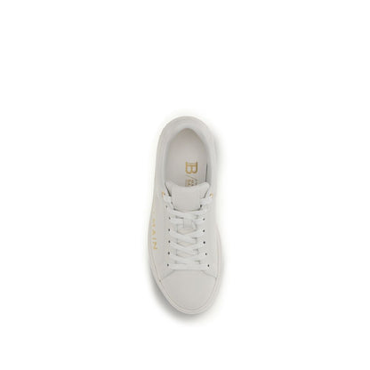 Balmain Weiße Low-Top-Sneaker aus Kalbsleder Bos Taurus