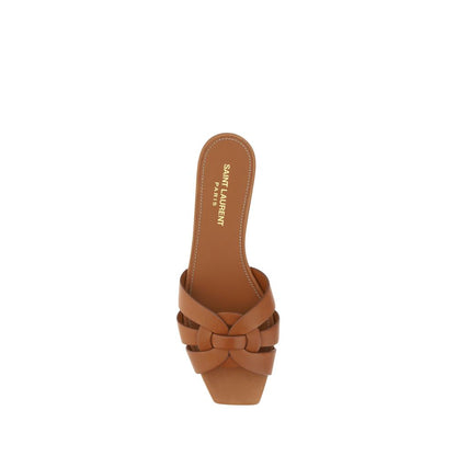 Saint Laurent Braune Kalbsleder Bos Taurus Flache Sandalen