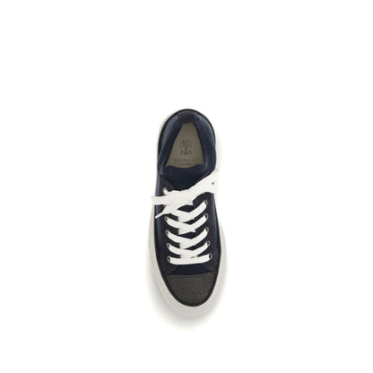 Brunello Cucinelli Blaue Low-Top-Sneaker aus Baumwolle