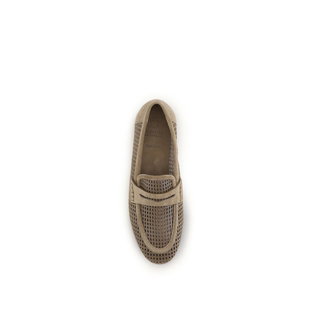 Brunello Cucinelli Beige Kalbsleder Bos Taurus Slipper-Loafer