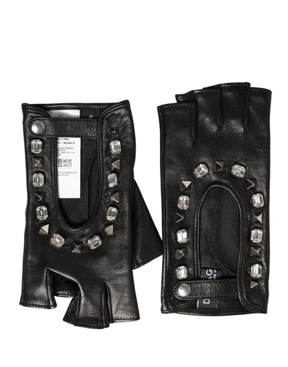 Dolce & Gabbana Damen-Fäustlinge Schwarz mit Verzierungen, Handgelenklänge