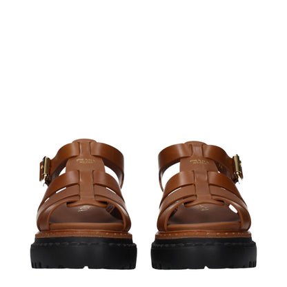 Prada Braune Leder-Plateau-Sandalen