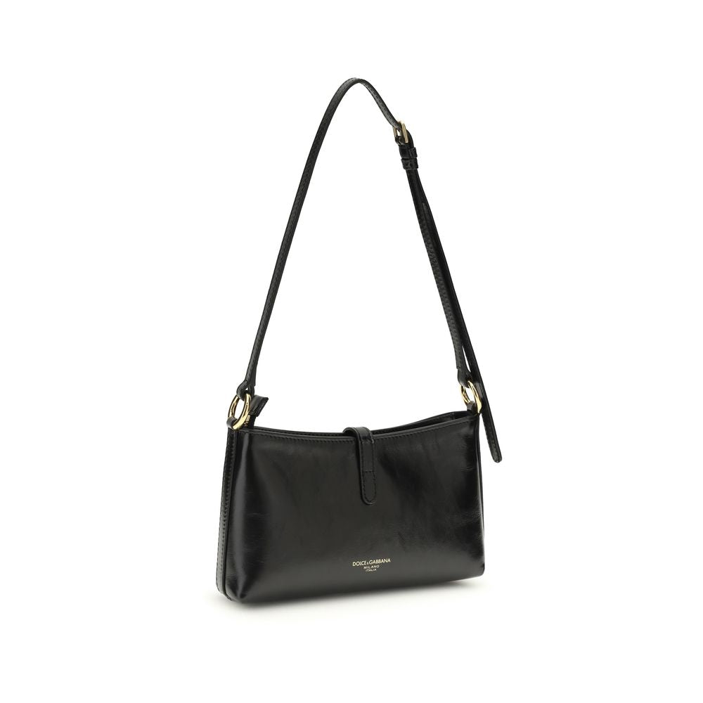 Dolce & Gabbana Schwarze Bos Taurus Kalbsleder Schultertasche