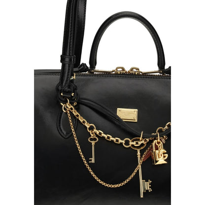 Dolce & Gabbana Schwarze Bos Taurus Kalbsleder Schultertasche