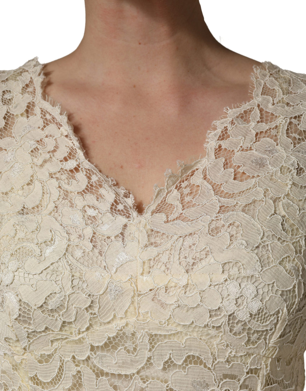 Dolce & Gabbana Elfenbeinfarbenes Spitzen-Etuikleid