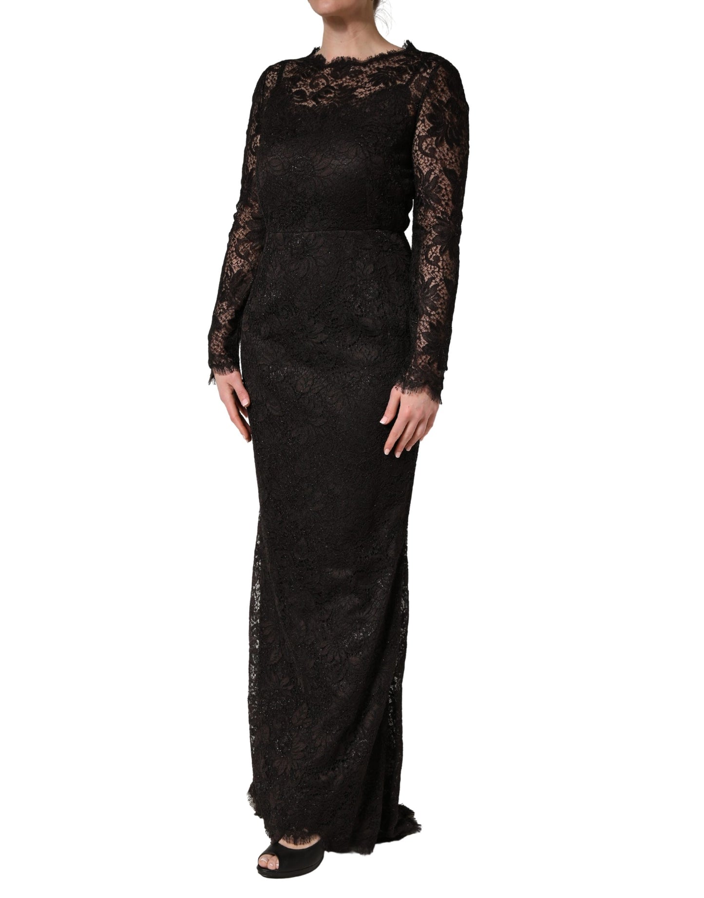 Dolce & Gabbana Schwarzes Etuikleid mit Blumen-Spitze, lang, Maxi-Länge