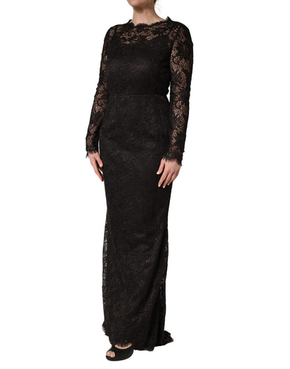 Dolce & Gabbana Schwarzes Etuikleid mit Blumen-Spitze, lang, Maxi-Länge