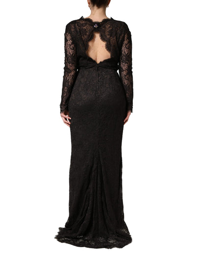 Dolce & Gabbana Schwarzes Etuikleid mit Blumen-Spitze, lang, Maxi-Länge