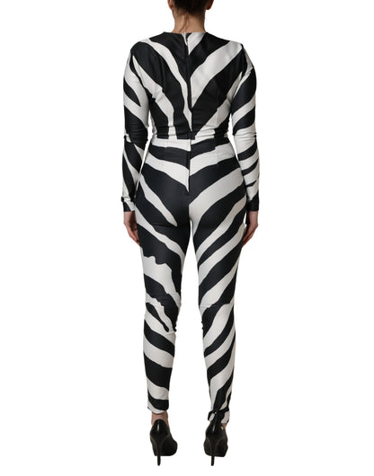 Dolce & Gabbana Schwarz-weißer Polyester-Jumpsuit mit Zebramuster