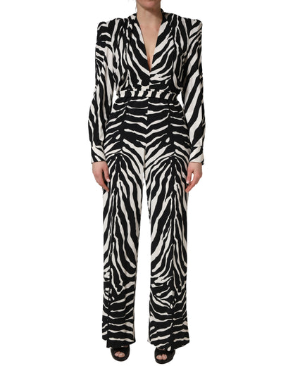 Dolce & Gabbana Jumpsuit aus Viskose in Schwarz-Weiß mit Zebramuster