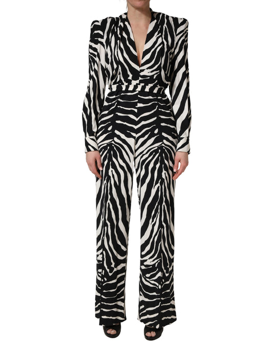 Dolce & Gabbana Schwarz-weißer Zebra-Jumpsuit aus Viskose