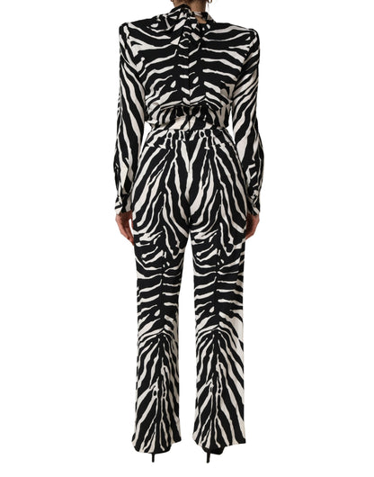 Dolce & Gabbana Jumpsuit aus Viskose in Schwarz-Weiß mit Zebramuster