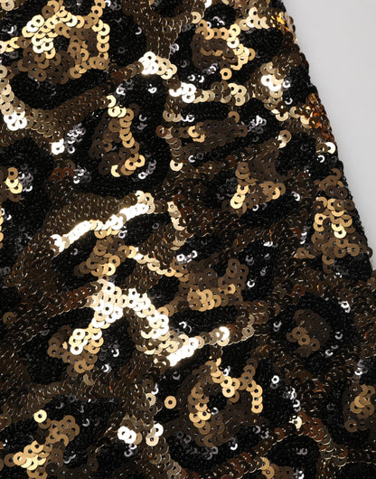Dolce & Gabbana Gold-farbene Hose mit Leopardenmuster und Pailletten
