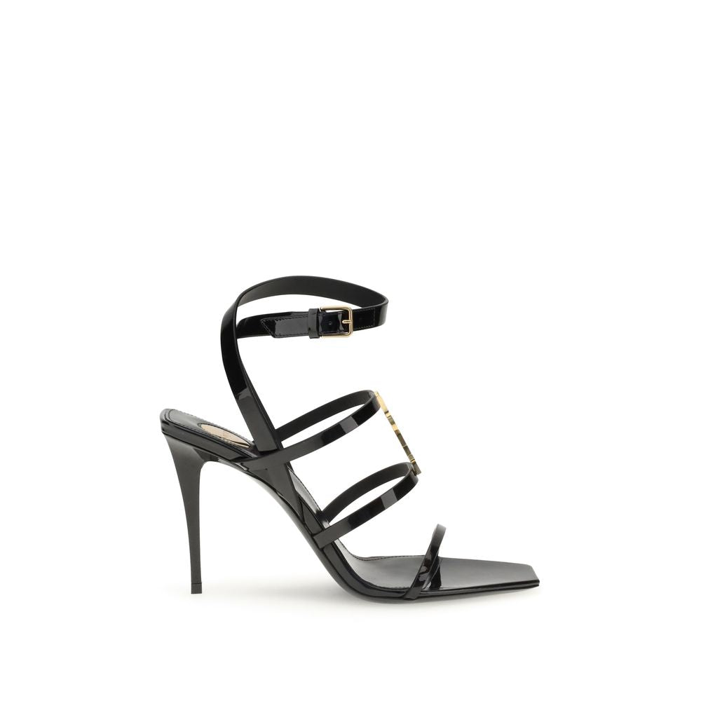 Saint Laurent Schwarze Bos Taurus Kalbsleder-Sandalen mit Stilettoabsatz