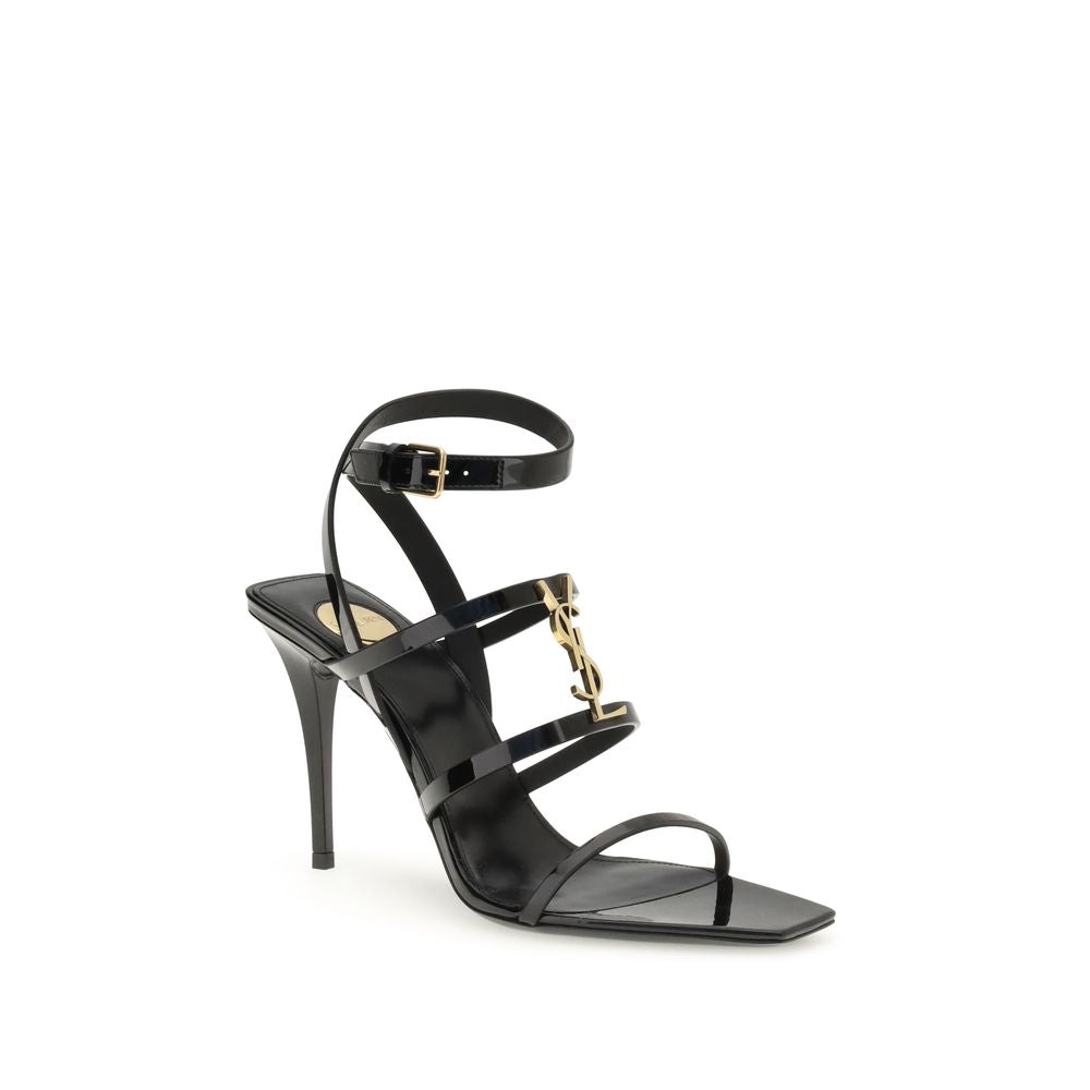Saint Laurent Schwarze Bos Taurus Kalbsleder-Sandalen mit Stilettoabsatz