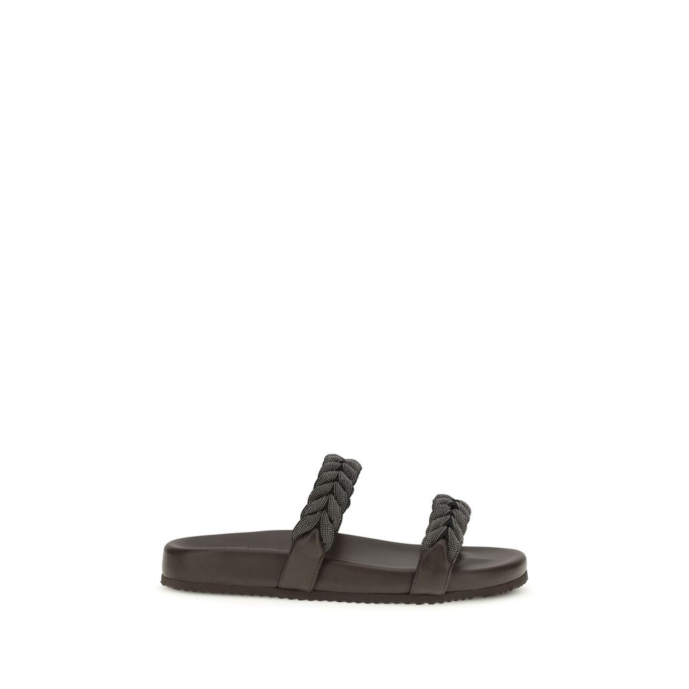 Brunello Cucinelli Braune Kalbsleder Bos Taurus Flache Sandalen