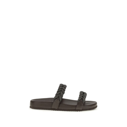 Brunello Cucinelli Braune Kalbsleder Bos Taurus Flache Sandalen