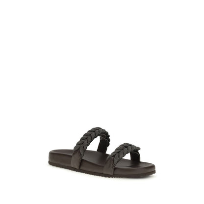 Brunello Cucinelli Braune Kalbsleder Bos Taurus Flache Sandalen