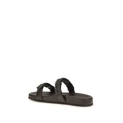 Brunello Cucinelli Braune Kalbsleder Bos Taurus Flache Sandalen