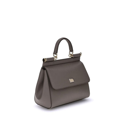 Dolce & Gabbana Graue Bos Taurus Kalbsleder Schultertasche