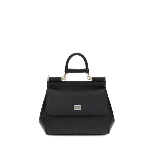 Dolce & Gabbana Schwarze Bos Taurus Kalbsleder Schultertasche
