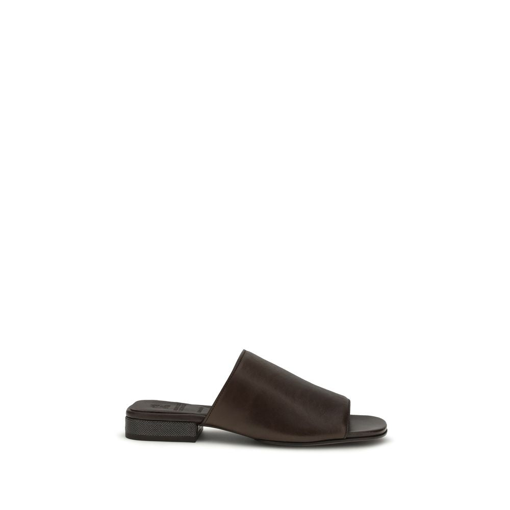 Brunello Cucinelli Braune Kalbsleder-Sandalen Bos Taurus