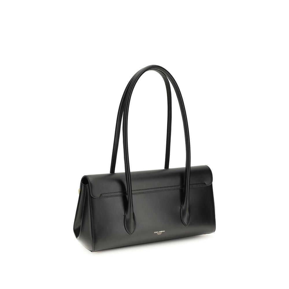 Dolce & Gabbana Schwarze Bos Taurus Kalbsleder Schultertasche
