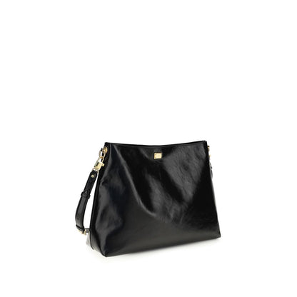Dolce & Gabbana Schwarze Bos Taurus Kalbsleder Schultertasche