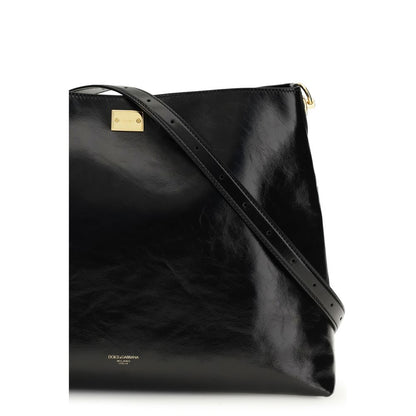 Dolce & Gabbana Schwarze Bos Taurus Kalbsleder Schultertasche